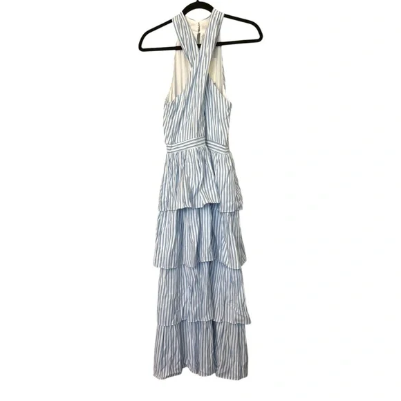 Skies Are Blue Tiered Striped Halter Maxi Dress Blue & White - Picture 2 of 5